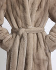 Short belted coat in long-haired straightened mink fur