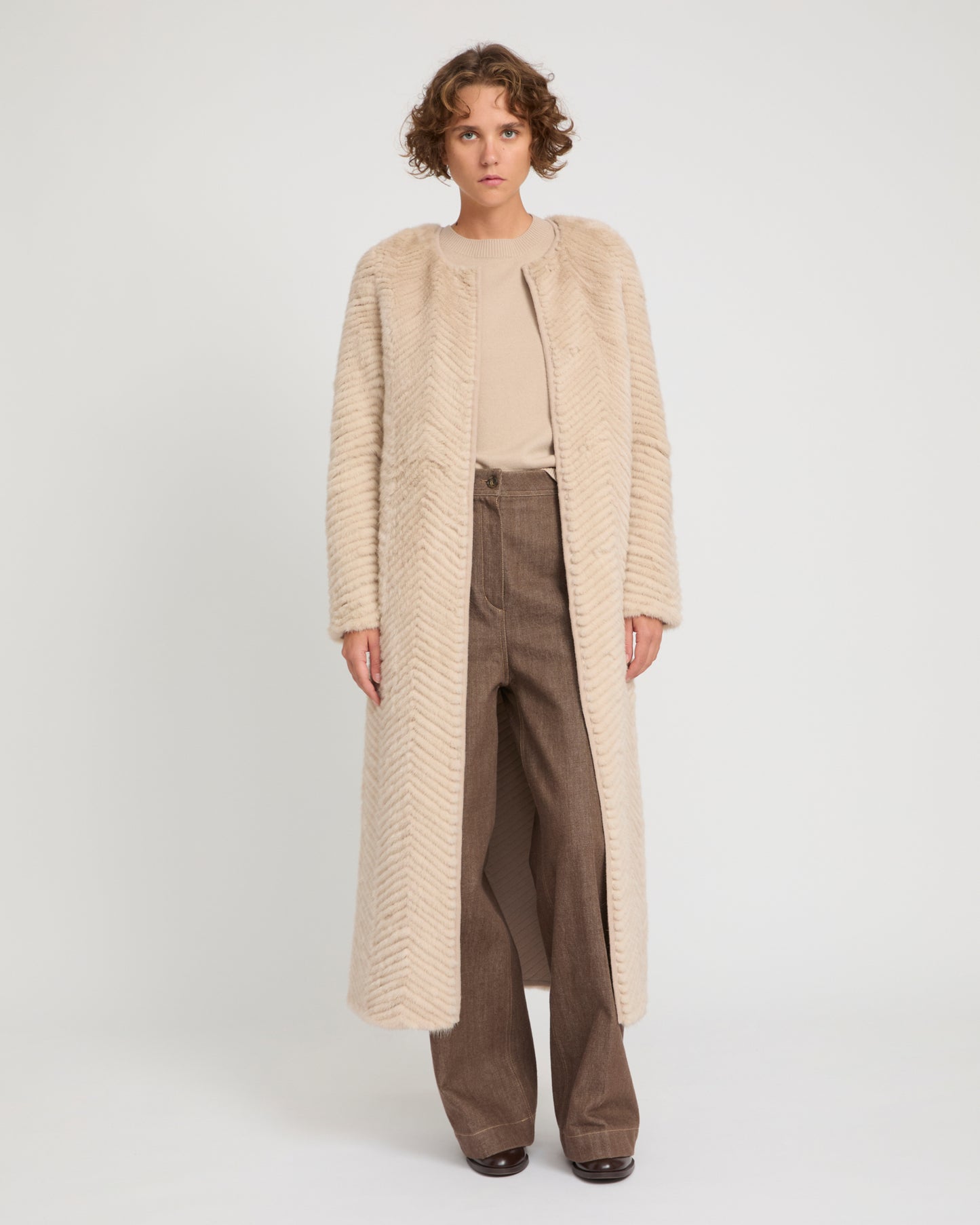 Long coat in Merino knit and mink fur -Yves Salomon