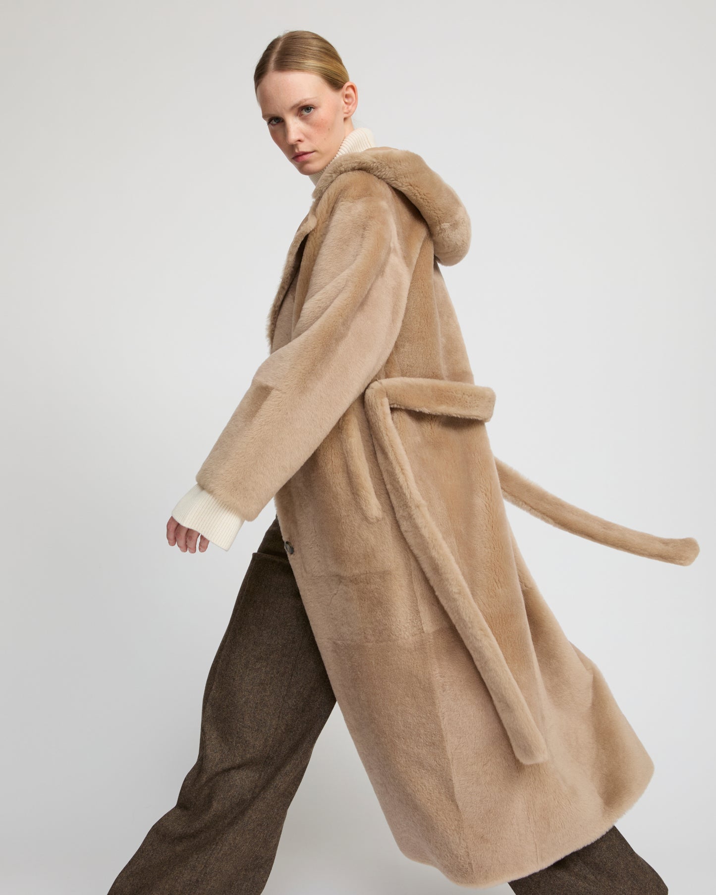 Long hooded lambskin shearling coat -Yves Salomon