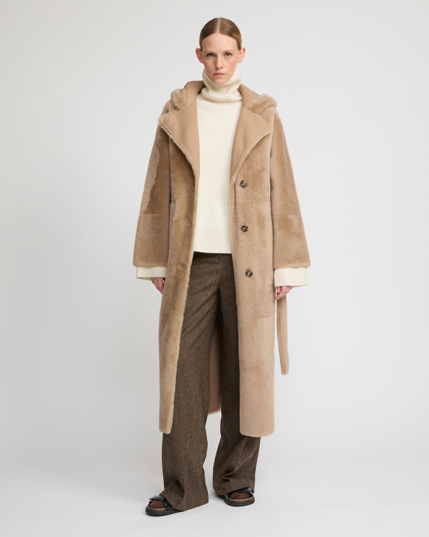 Long hooded lambskin shearling coat -Yves Salomon