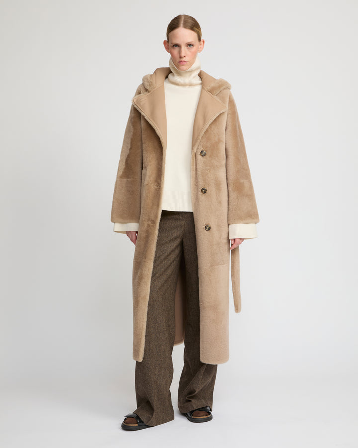 Long hooded lambskin shearling coat -Yves Salomon