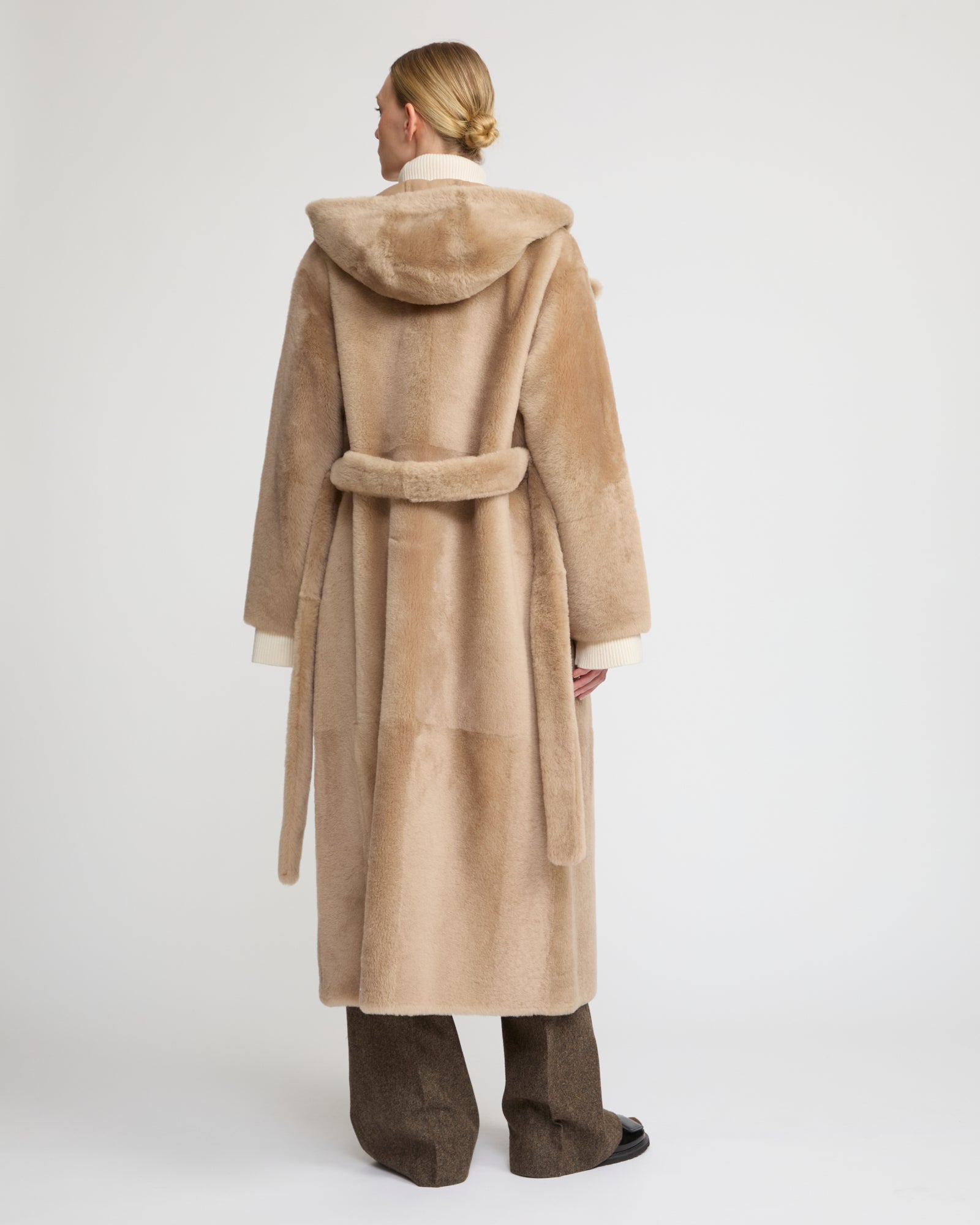 Long hooded lambskin shearling coat -Yves Salomon