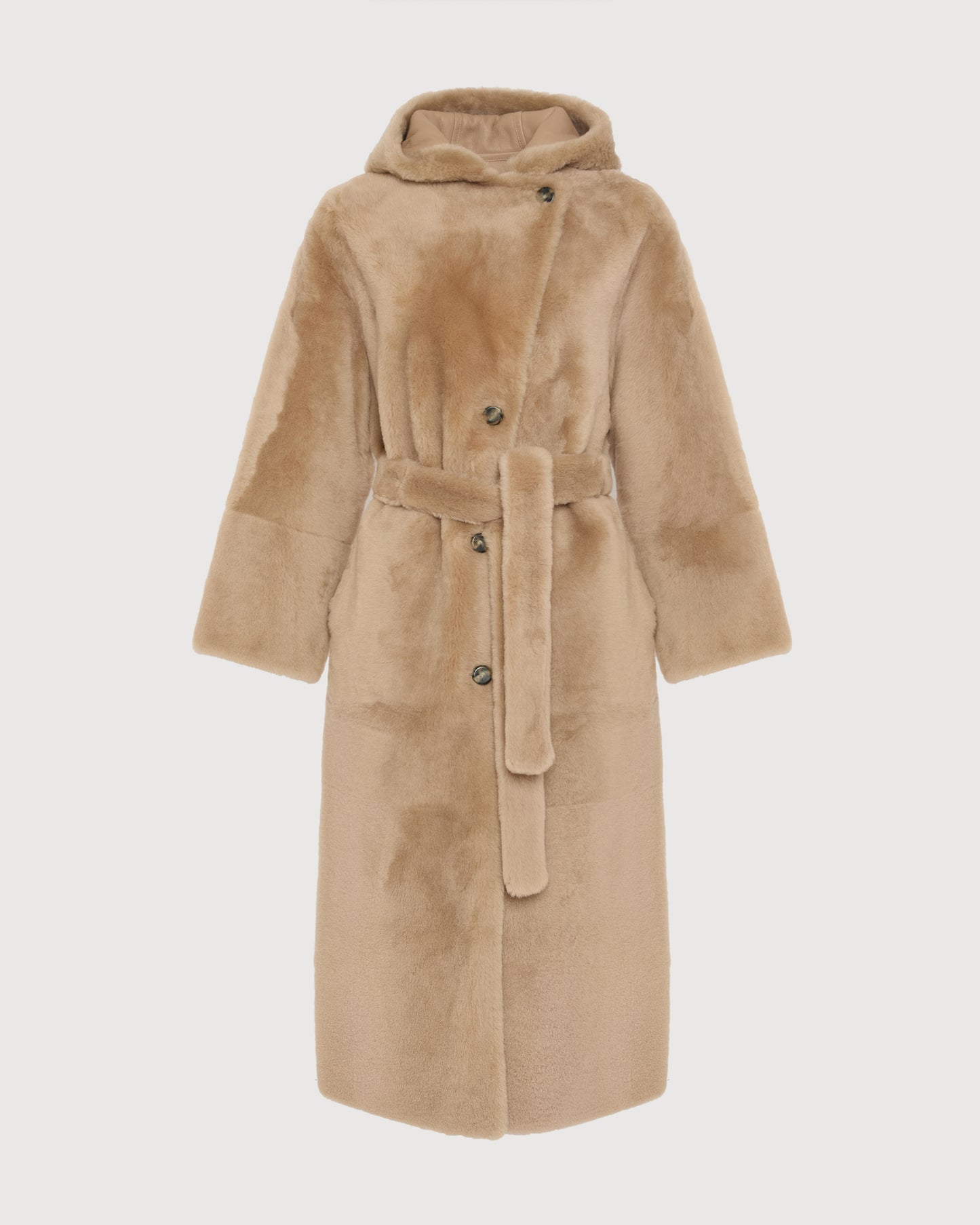 Long hooded lambskin shearling coat -Yves Salomon