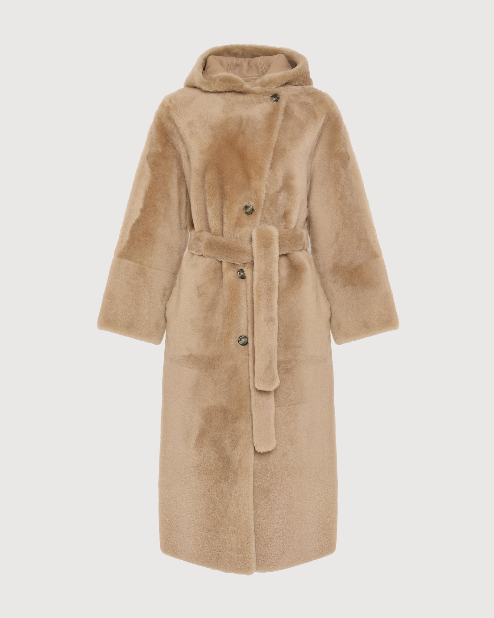 Long hooded lambskin shearling coat -Yves Salomon