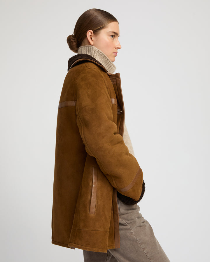 Fur-lined coat in suede Merino lambskin
