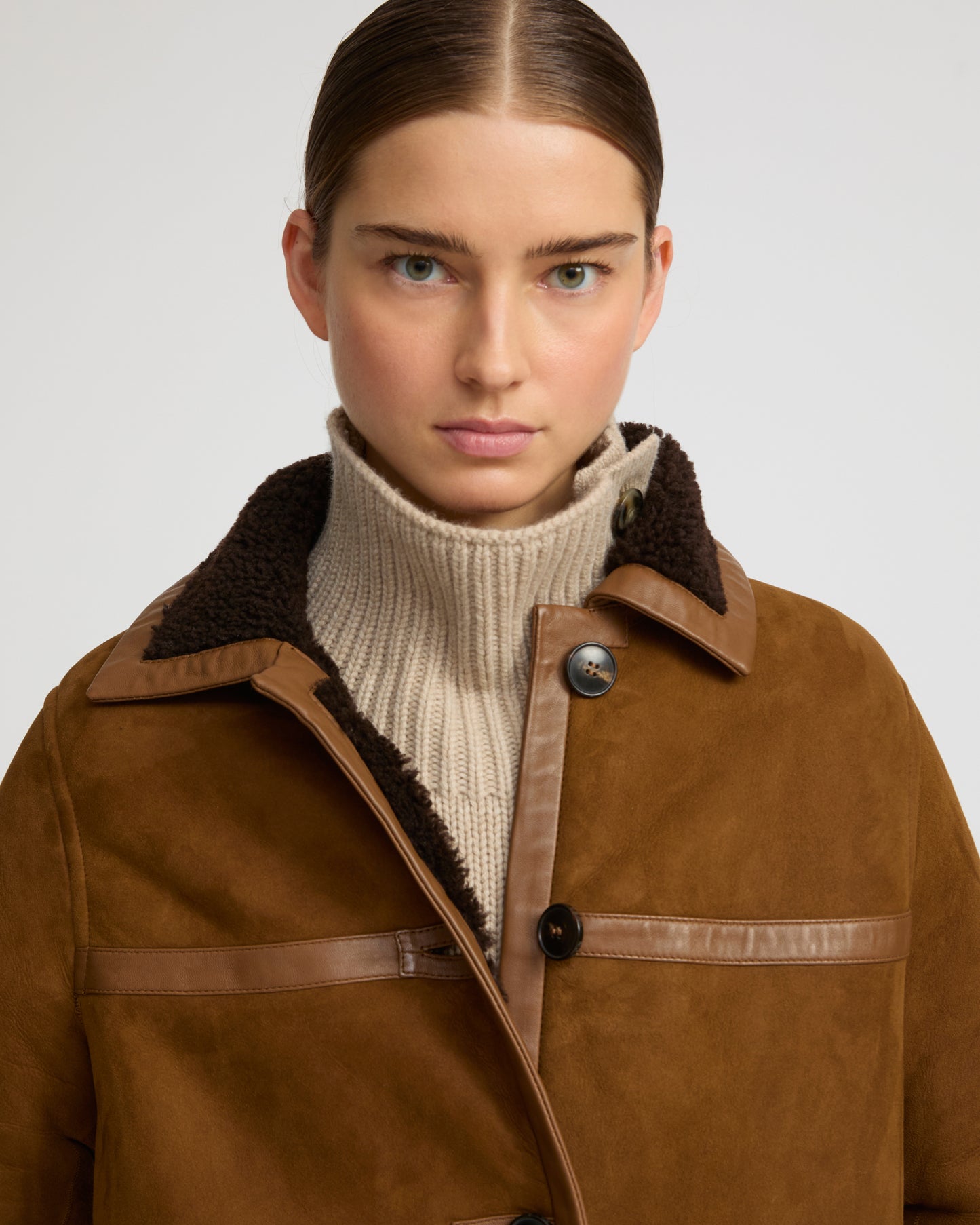 Fur-lined coat in suede Merino lambskin