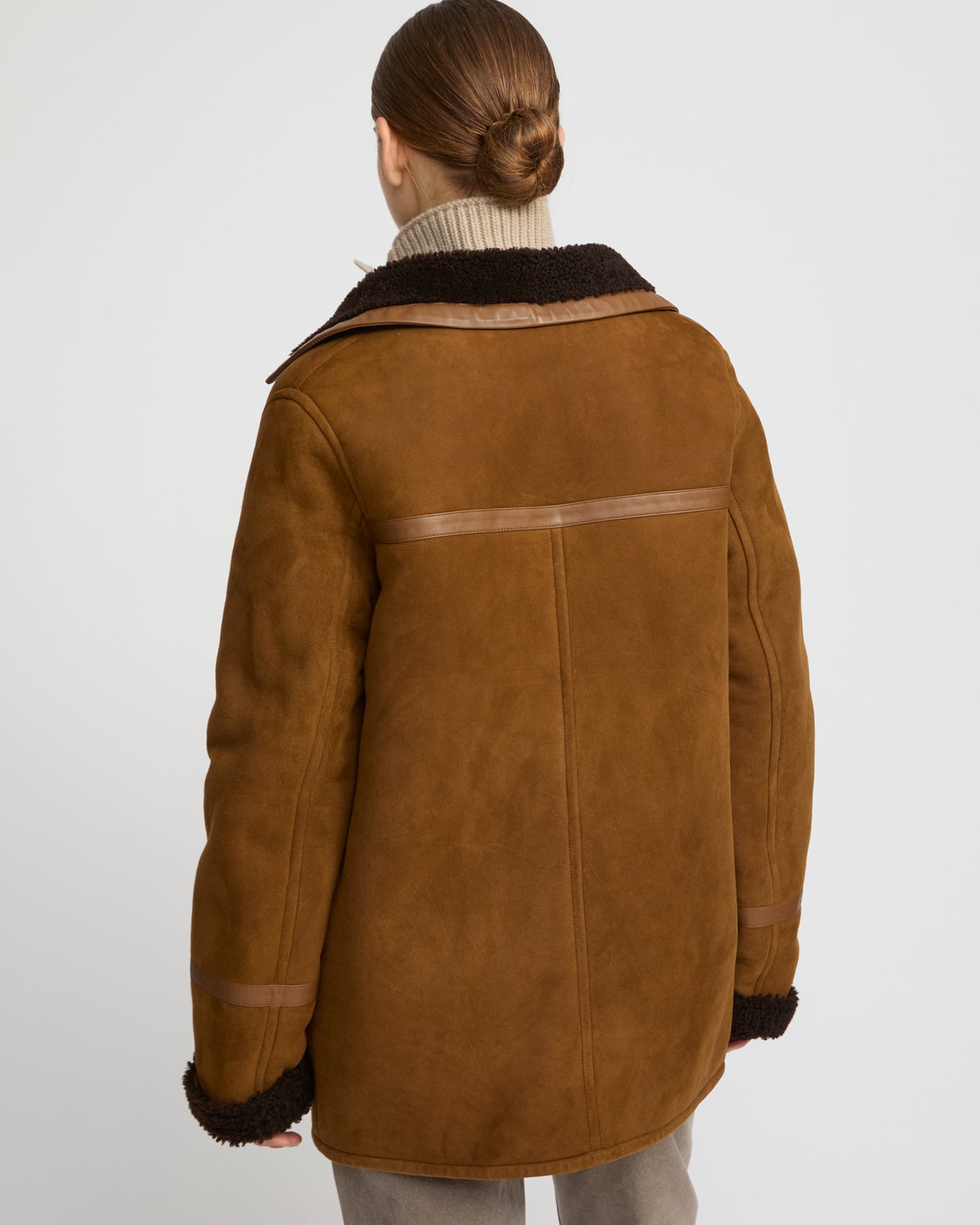 Fur-lined coat in suede Merino lambskin