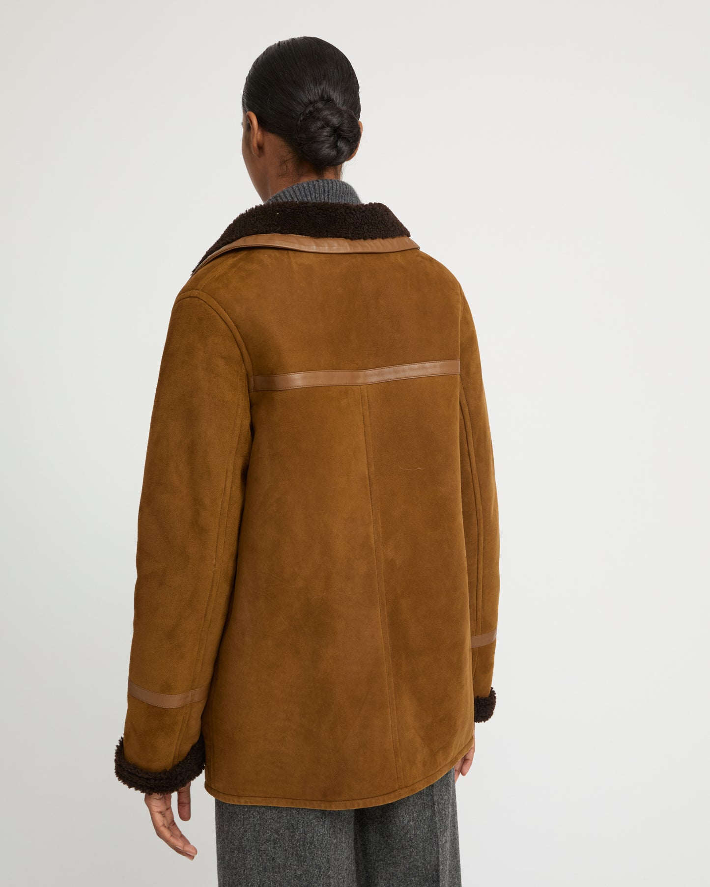 Fur-lined coat in suede Merino lambskin