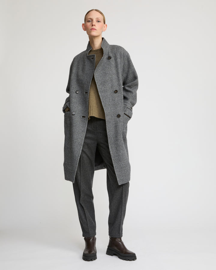 Long wool coat with lambskin details -Yves Salomon