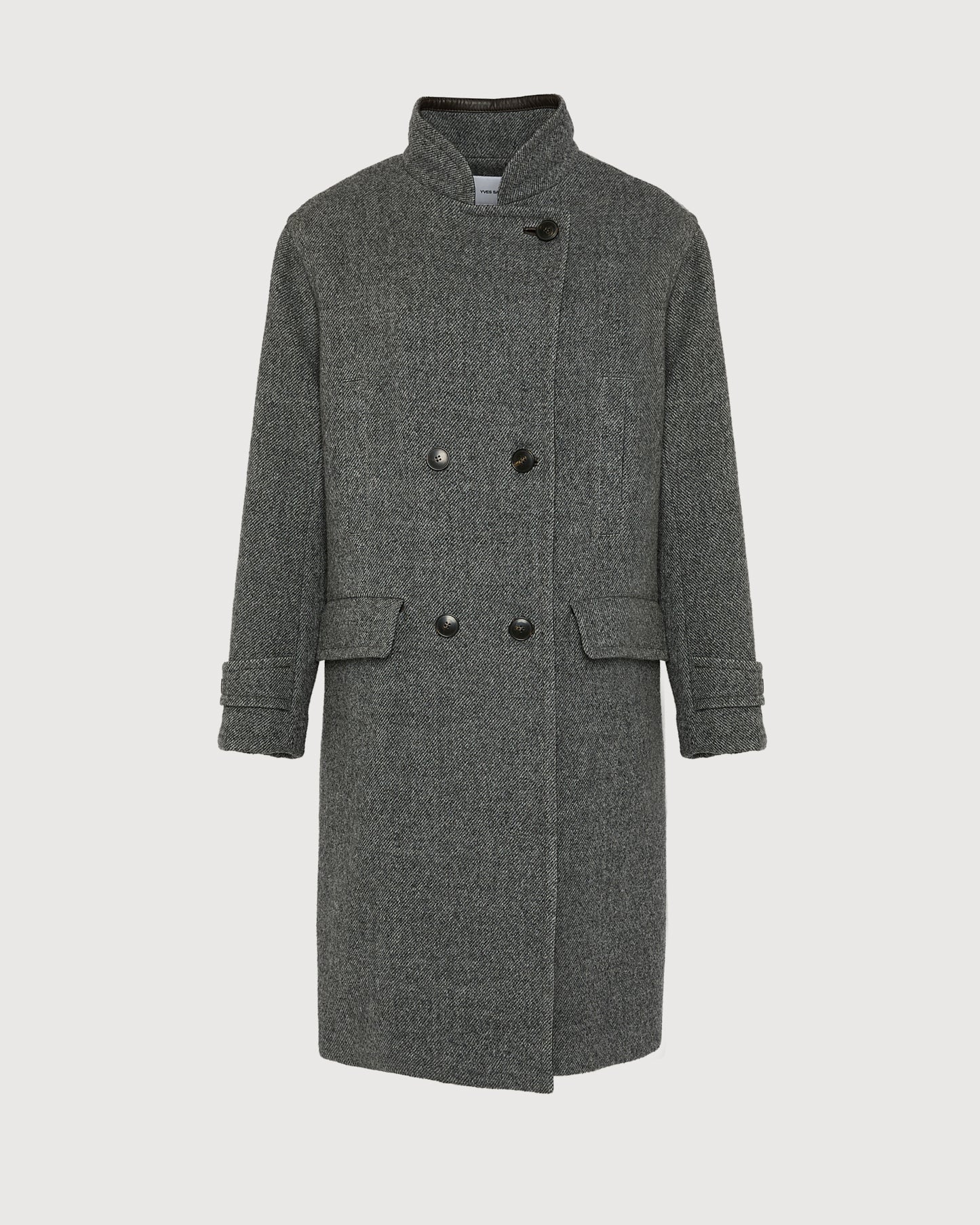 Long wool coat with lambskin details -Yves Salomon
