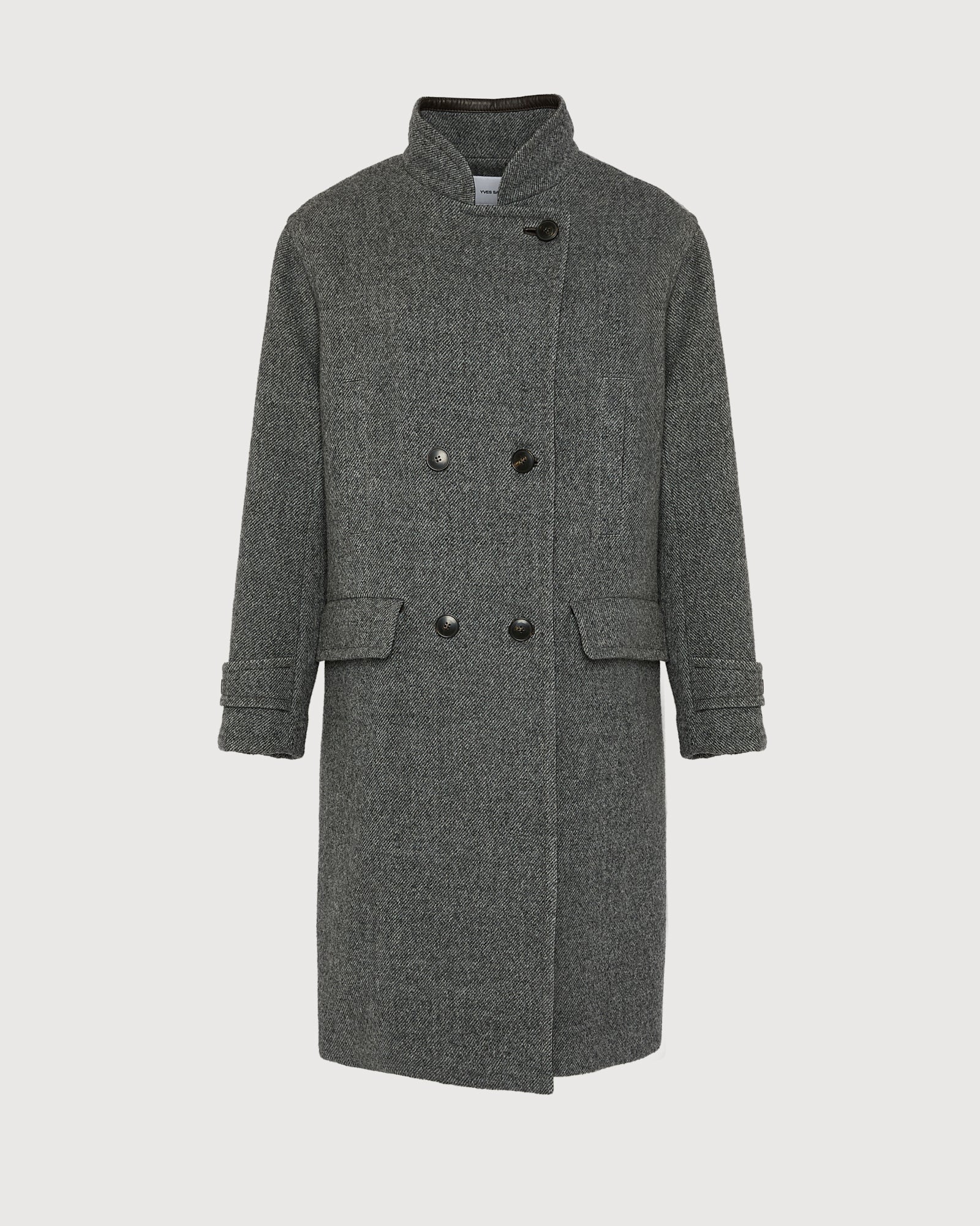 Long wool coat with lambskin details -Yves Salomon