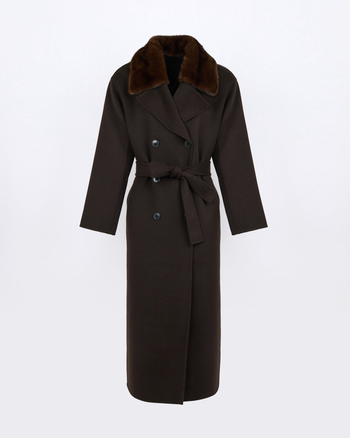 Cashmere wool belted coat with mink fur collar - Yves Salomon - New Fall/Winter Collection