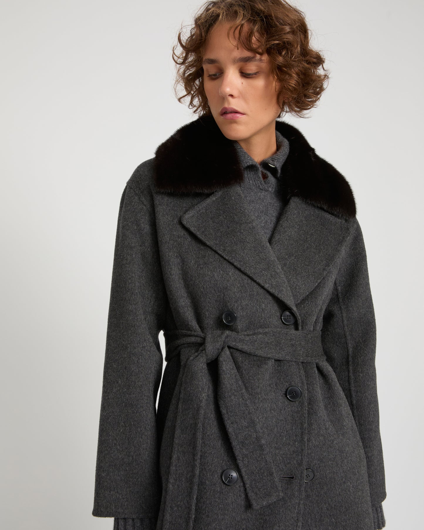 Cashmere wool coat with mink fur trim -Yves Salomon