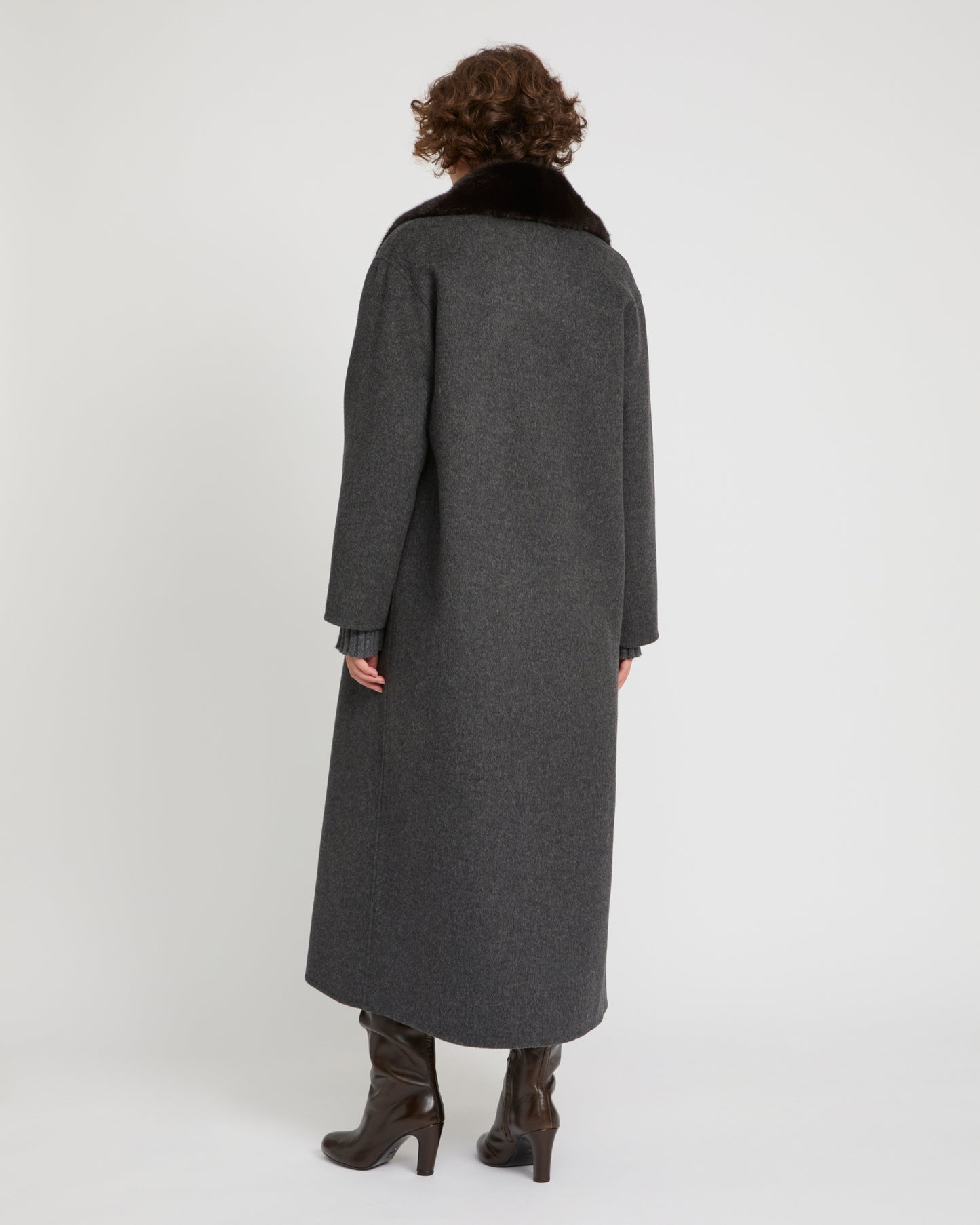 Cashmere wool coat with mink fur trim -Yves Salomon