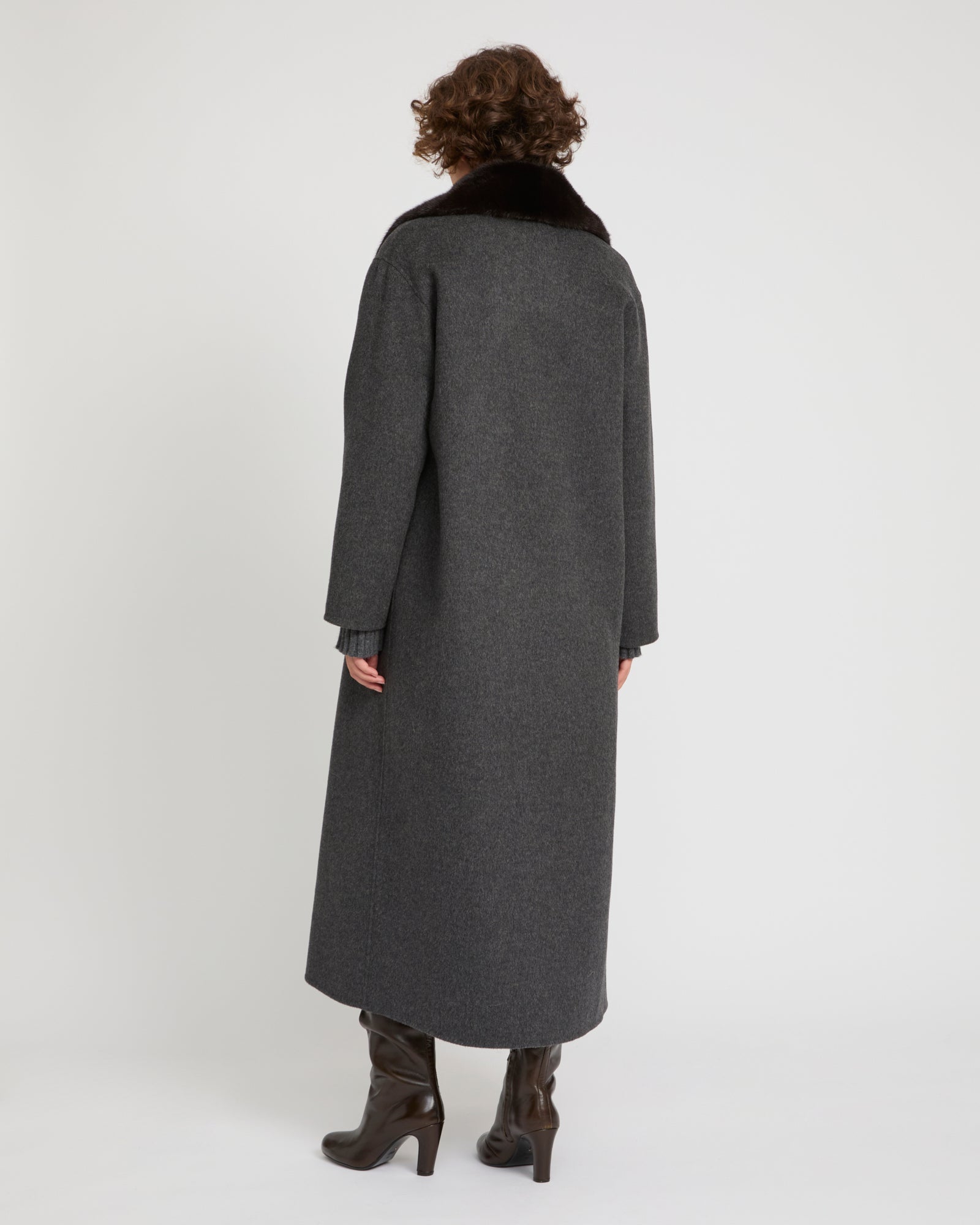 Cashmere wool coat with mink fur trim -Yves Salomon