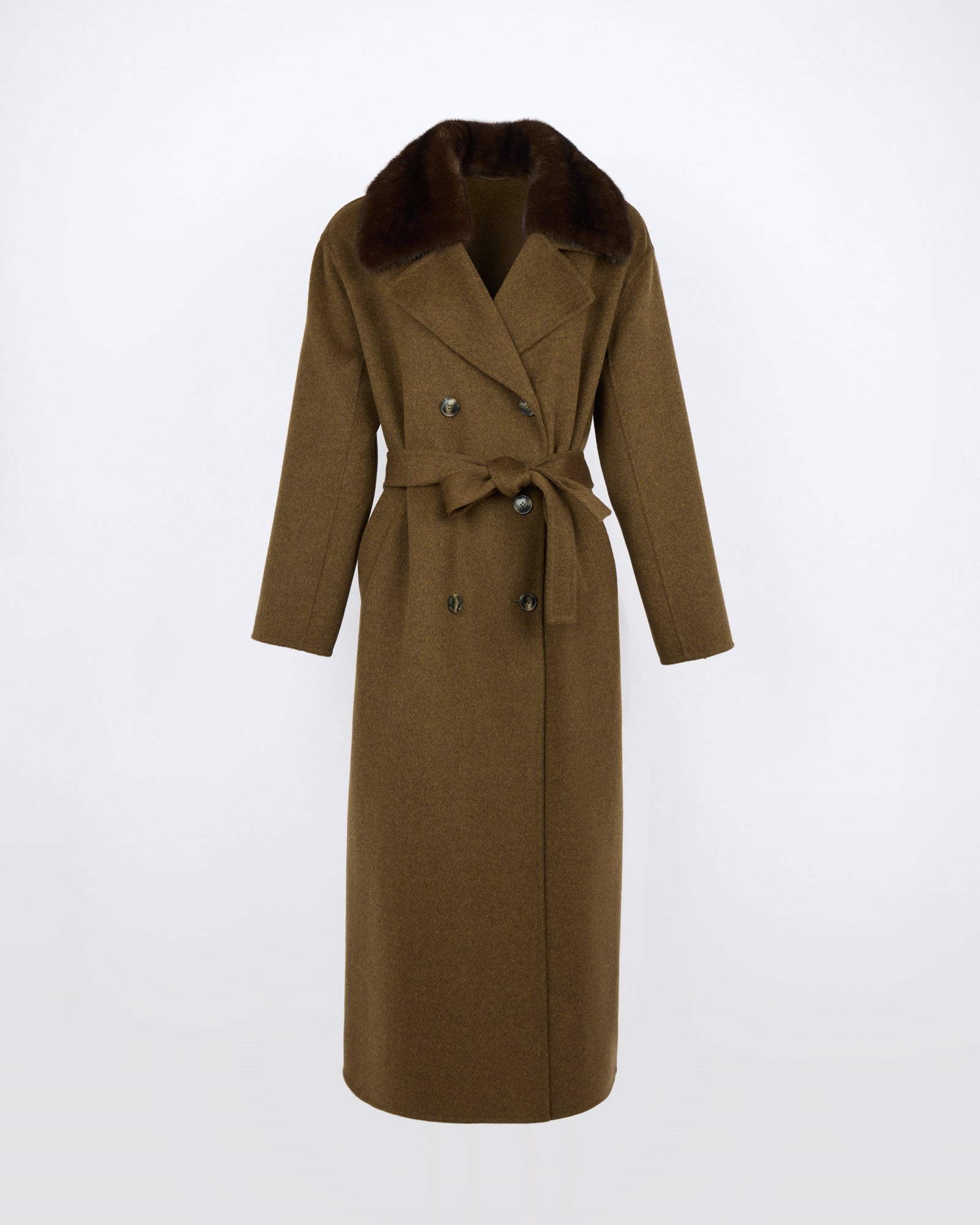 Cashmere wool belted coat with mink fur collar - Yves Salomon - New Fall/Winter Collection
