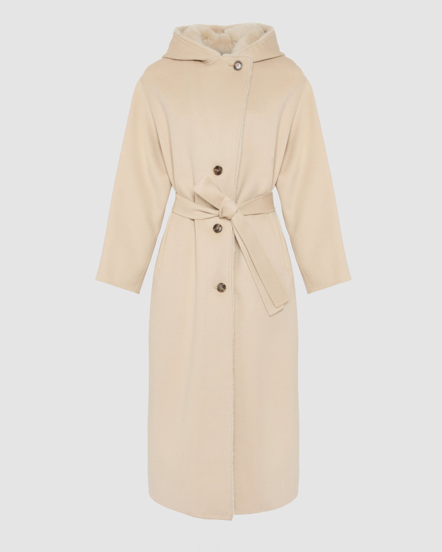 Long coat in cashmere wool with mink fur hood -Yves Salomon
