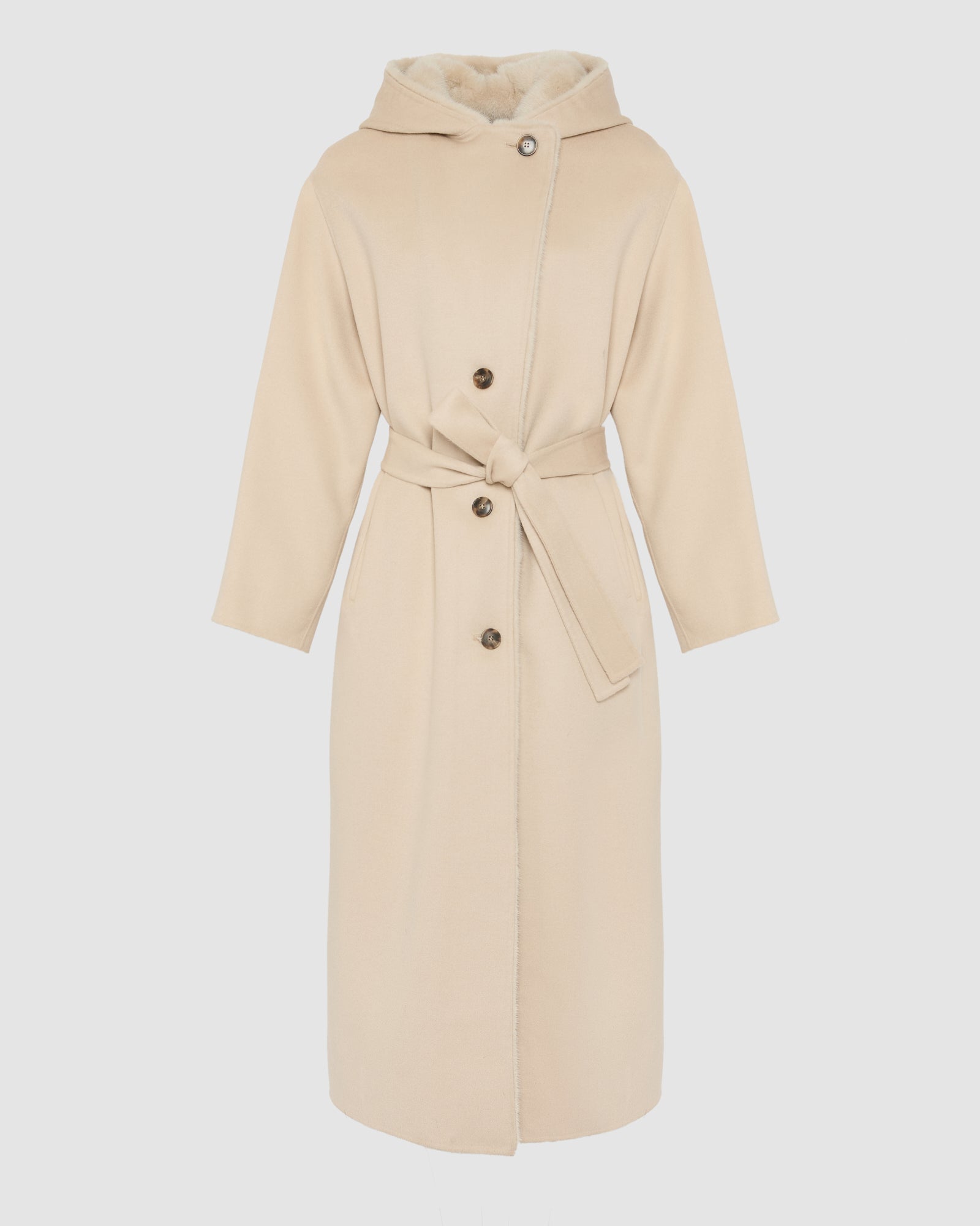 Long coat in cashmere wool with mink fur hood -Yves Salomon