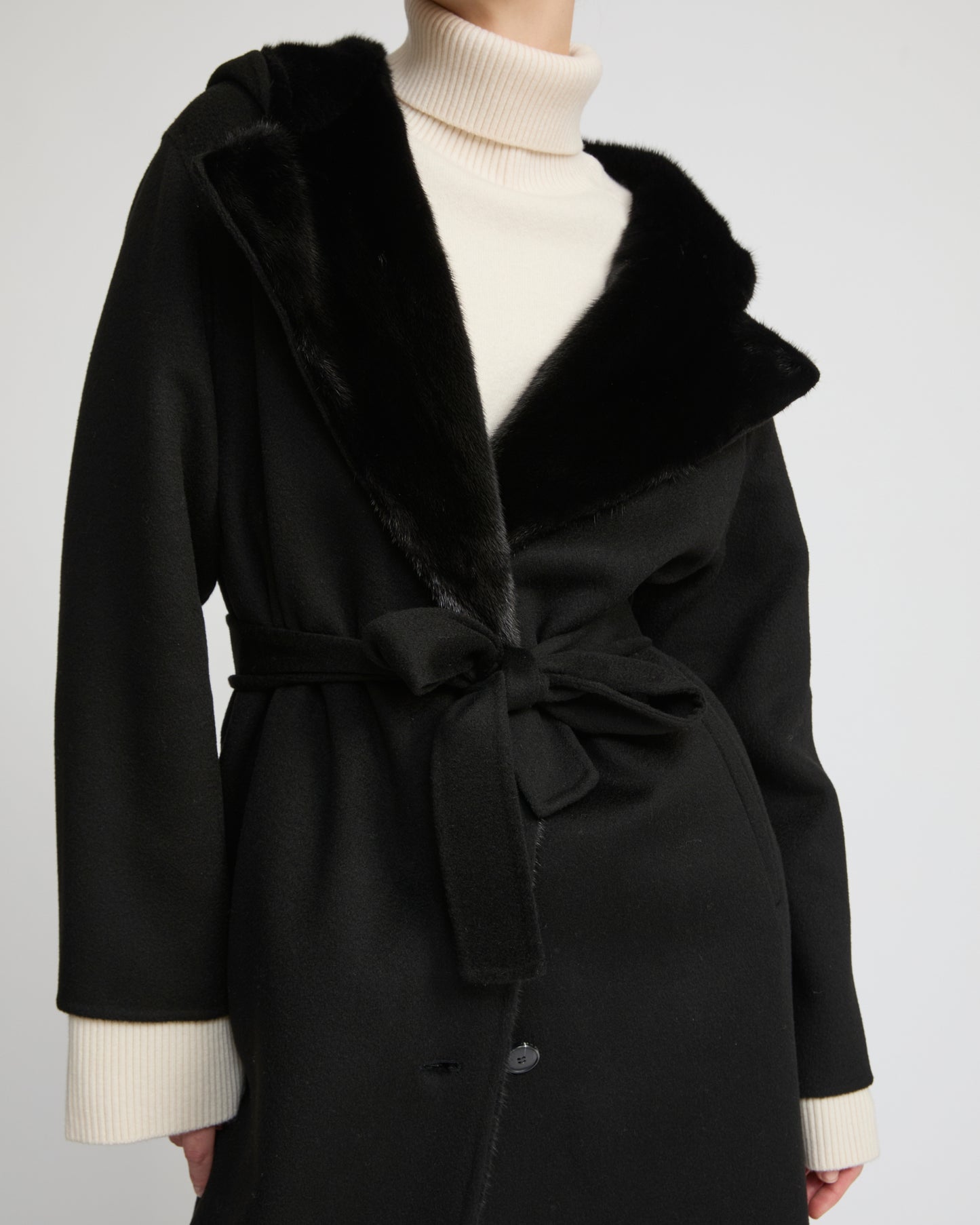 Long coat in cashmere wool with mink fur hood -Yves Salomon