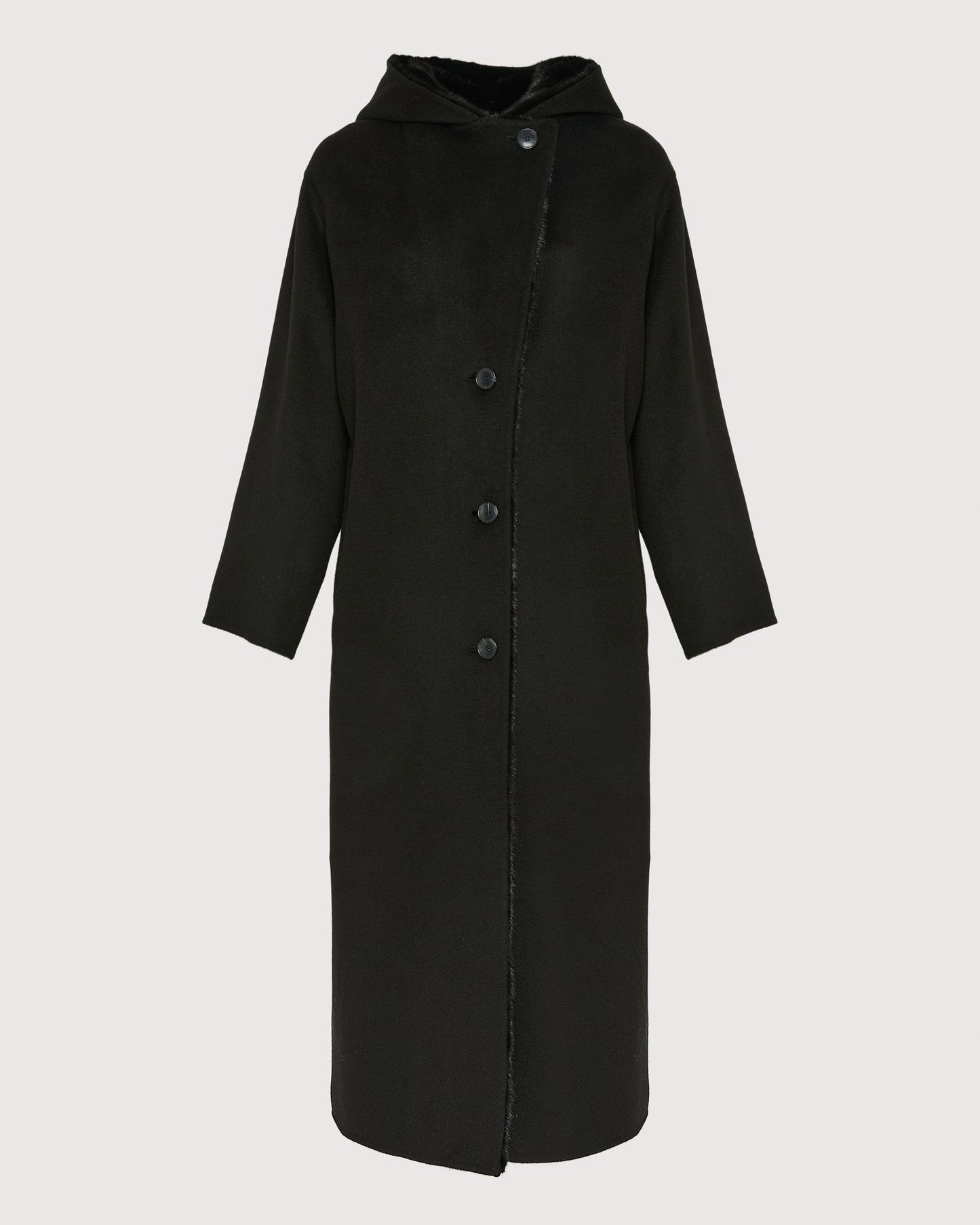 Long coat in cashmere wool with mink fur hood -Yves Salomon
