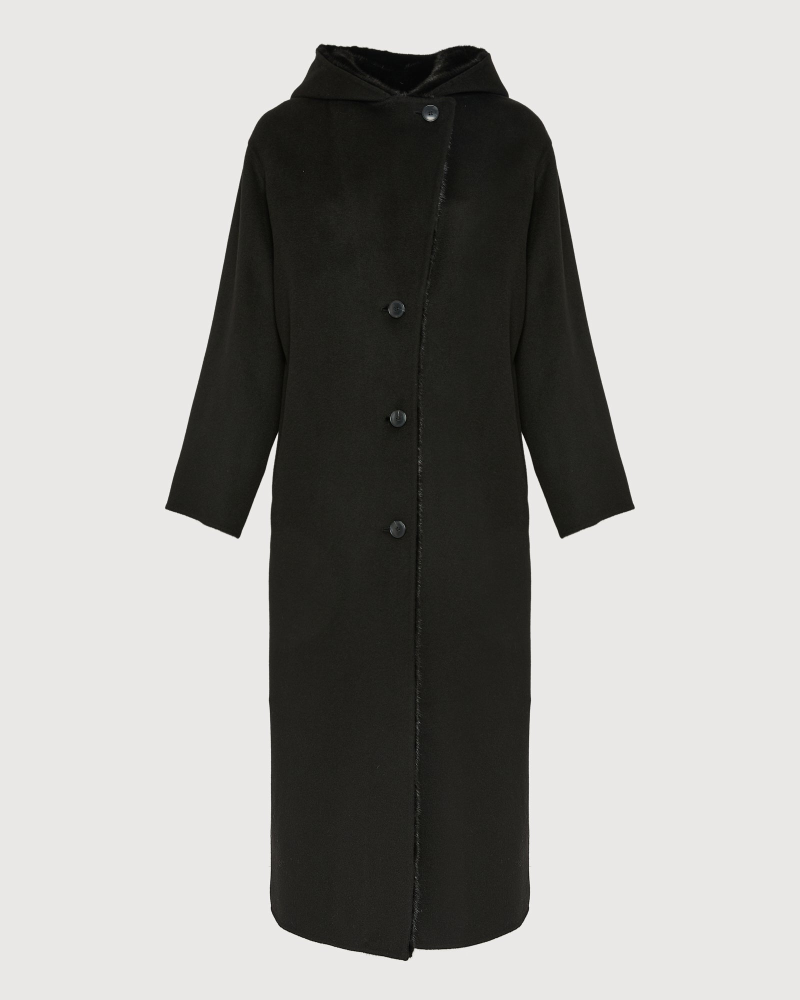 Long coat in cashmere wool with mink fur hood -Yves Salomon