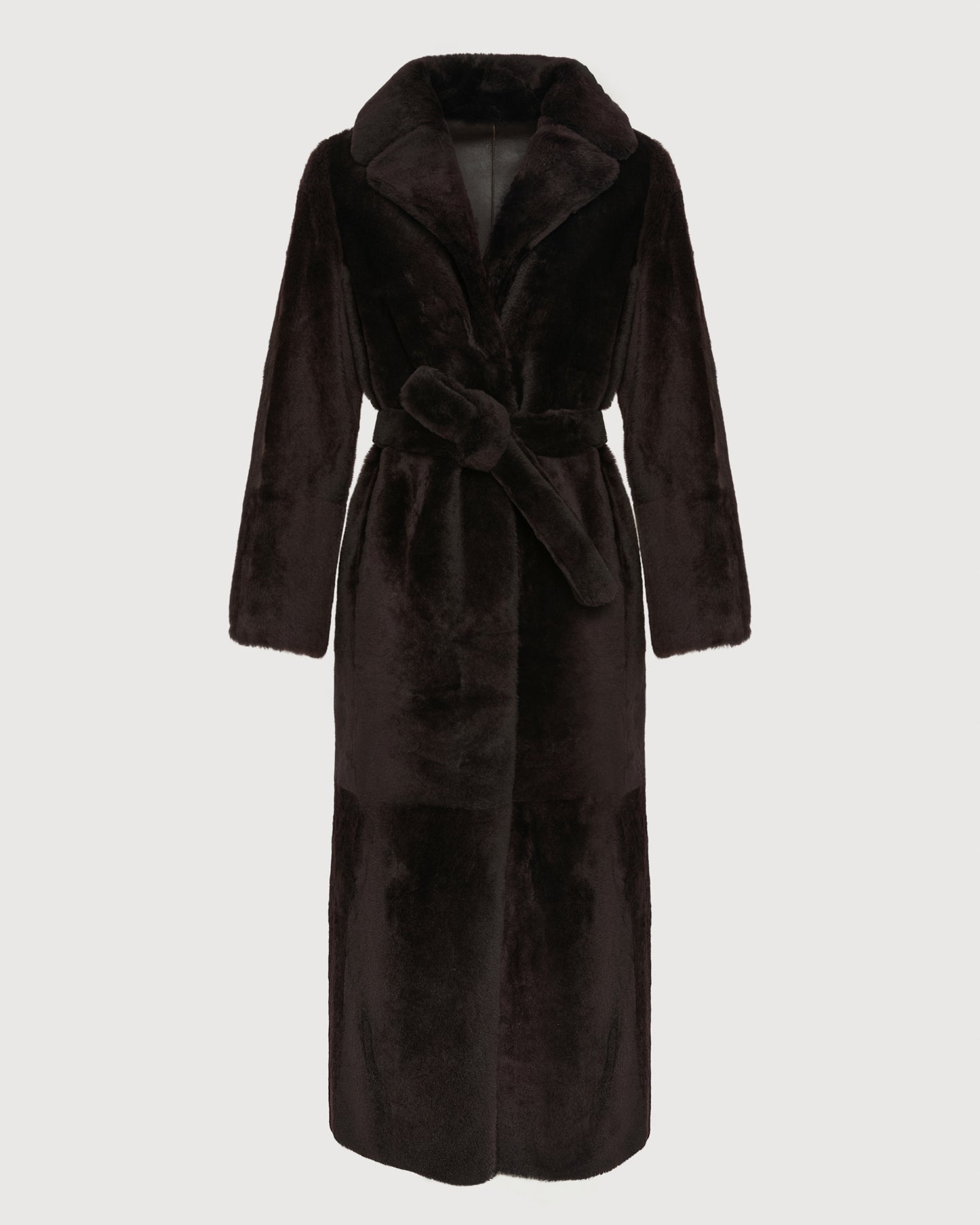 Reversible long coat in lambskin and Lacon shearling