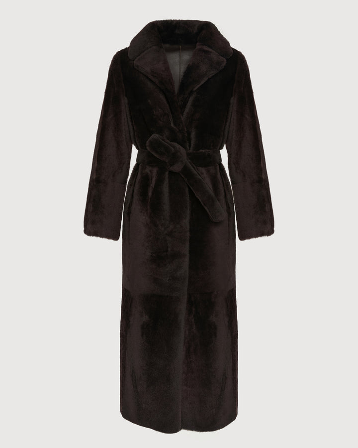Reversible long coat in lambskin and Lacon shearling