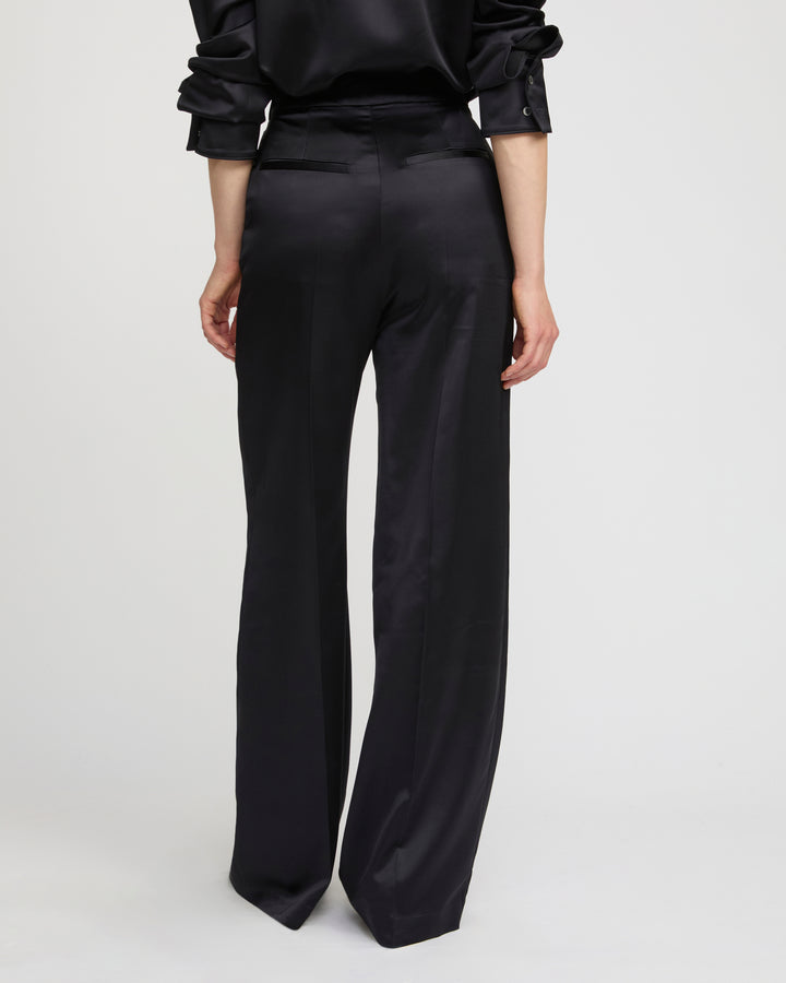 Wide leg trousers in heavy wool satin