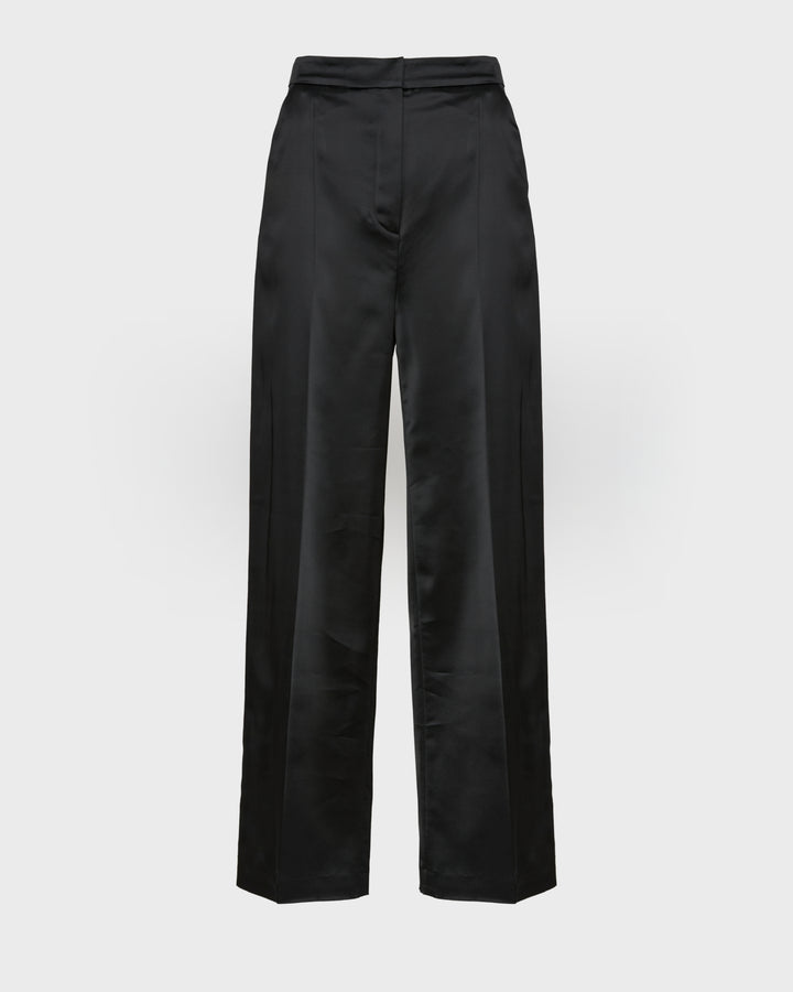 Wide leg trousers in heavy wool satin