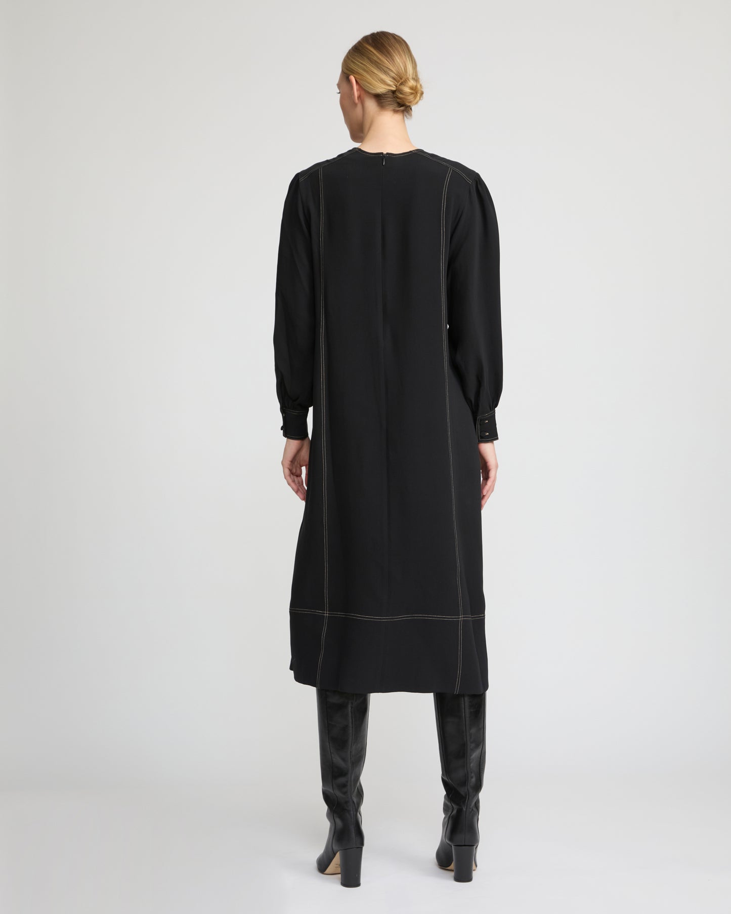 Drawstring dress in silk crepe