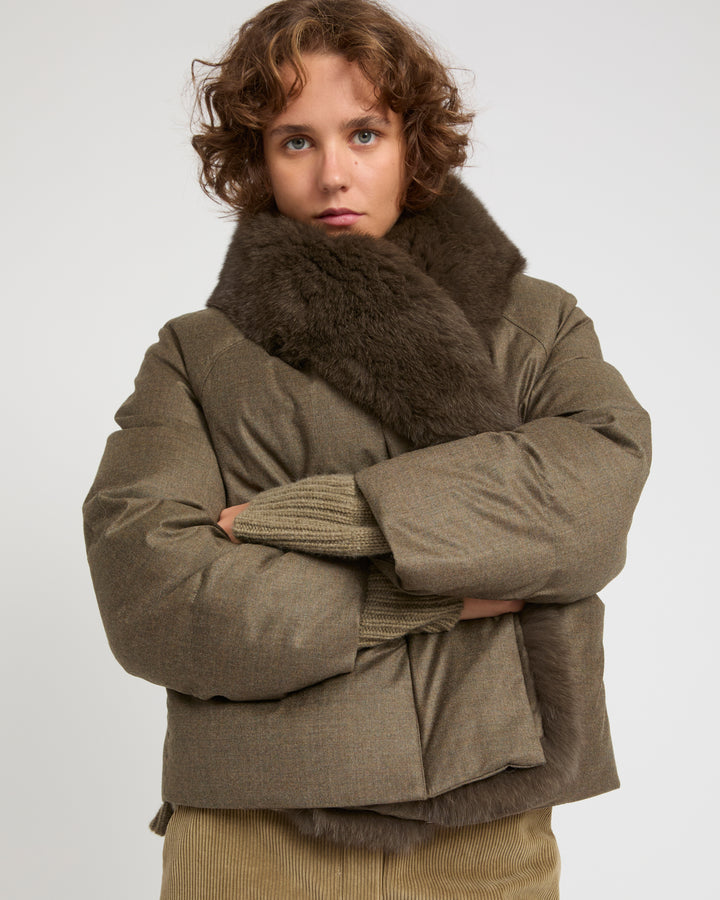 Short Loro Piana fabric down jacket with large detachable fox fur collar -Yves Salomon