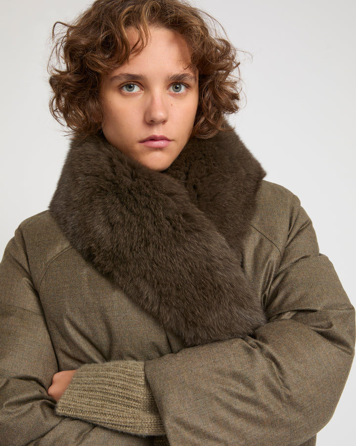 Short Loro Piana fabric down jacket with large detachable fox fur collar -Yves Salomon