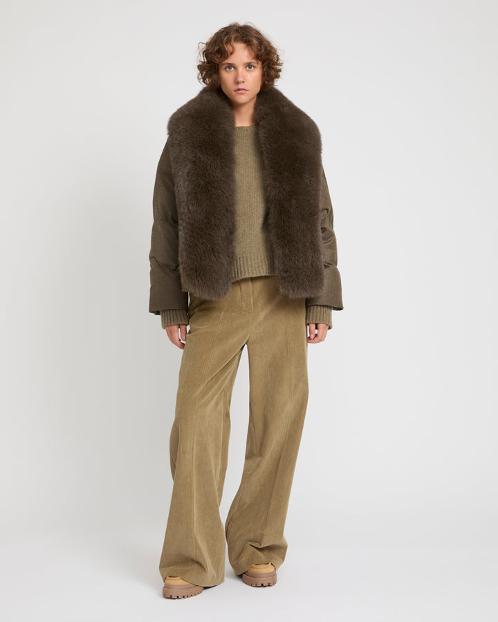 Short Loro Piana fabric down jacket with large detachable fox fur collar -Yves Salomon
