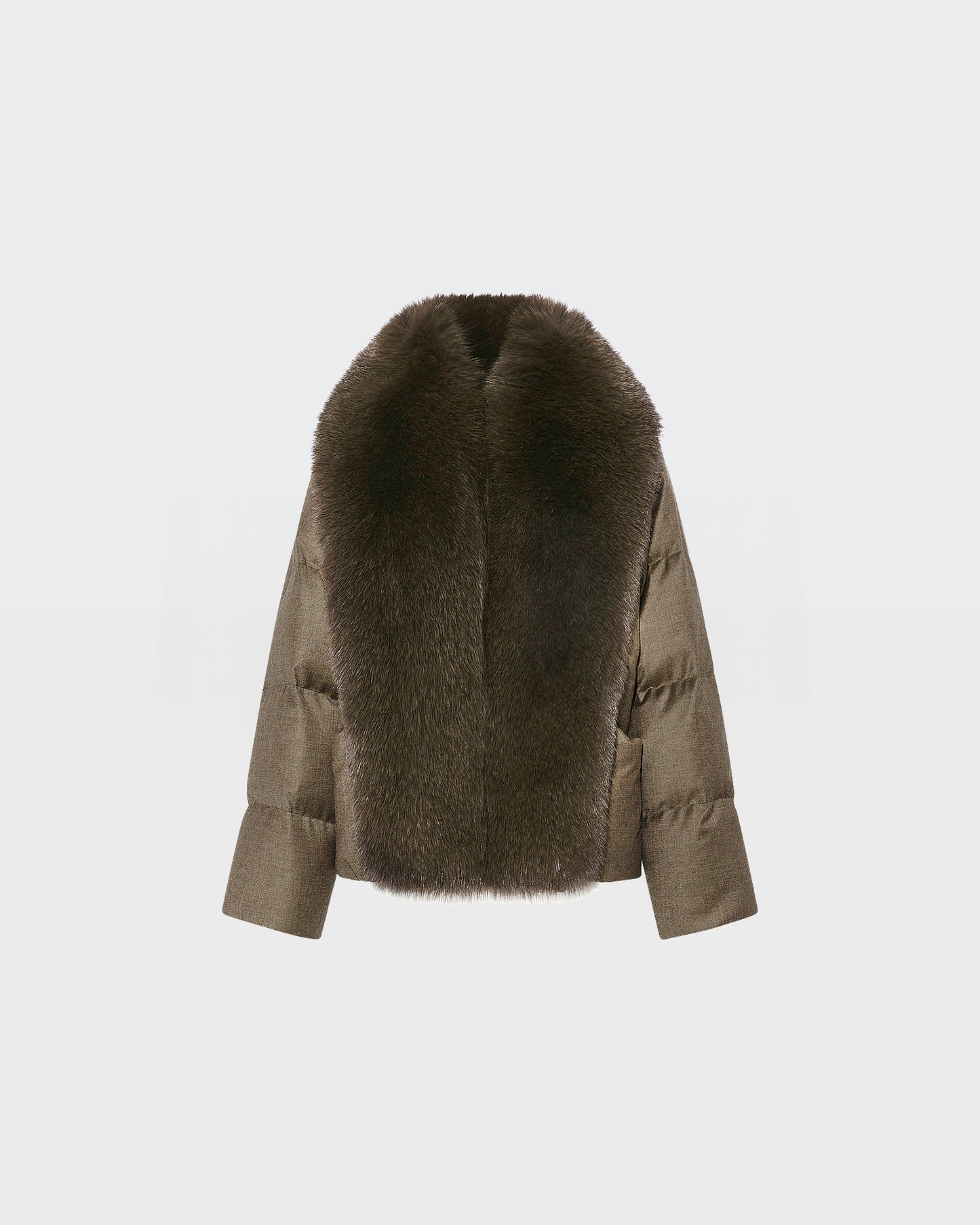 Short Loro Piana fabric down jacket with large detachable fox fur collar