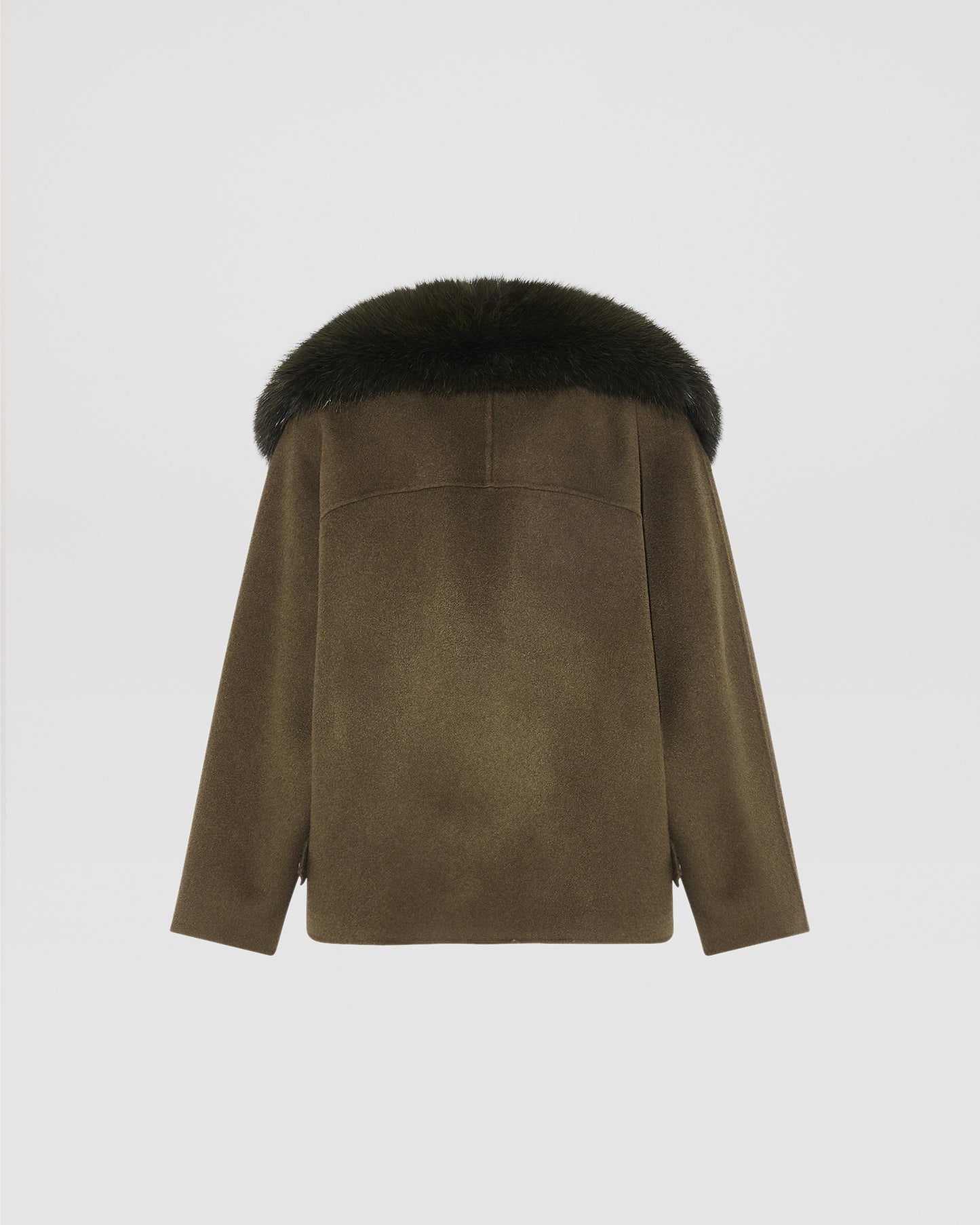 Cashmere-blend pea jacket with removable fox fur collar