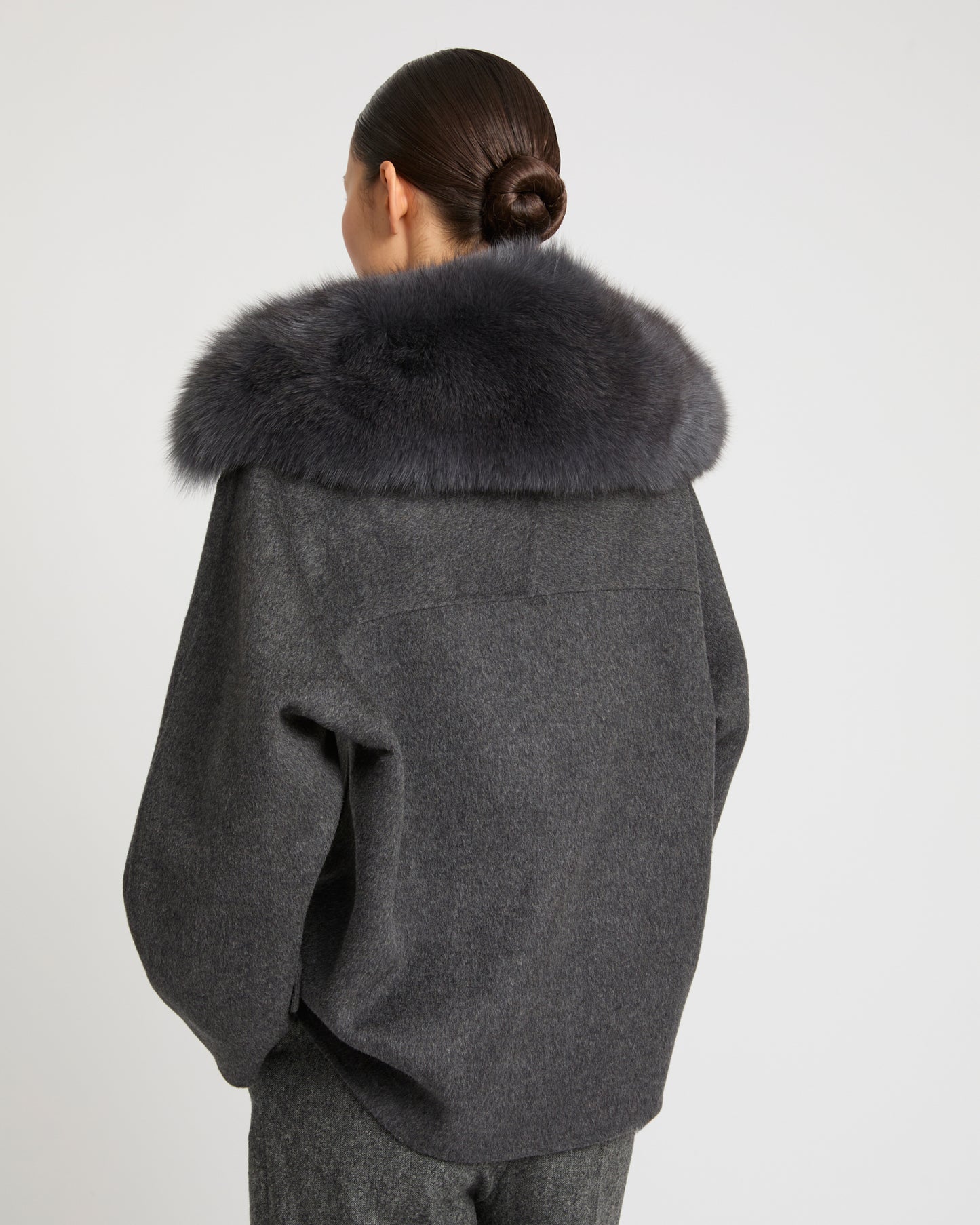 Cashmere-blend pea jacket with removable fox fur collar -Yves Salomon