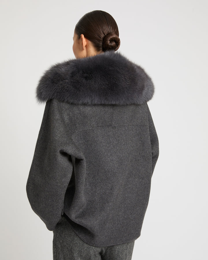 Cashmere-blend pea jacket with removable fox fur collar -Yves Salomon