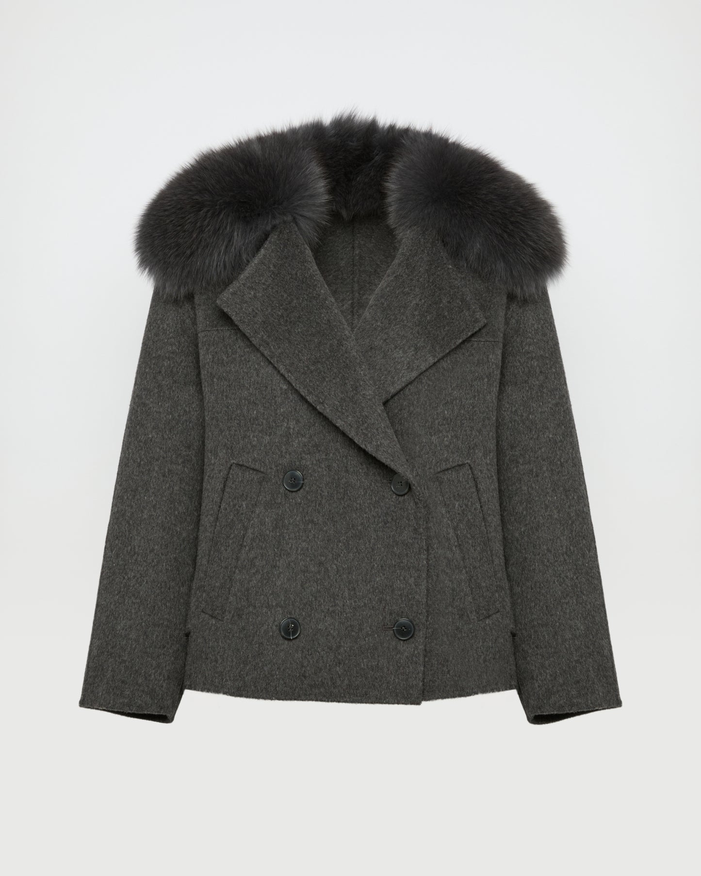 Cashmere-blend pea jacket with removable fox fur collar -Yves Salomon
