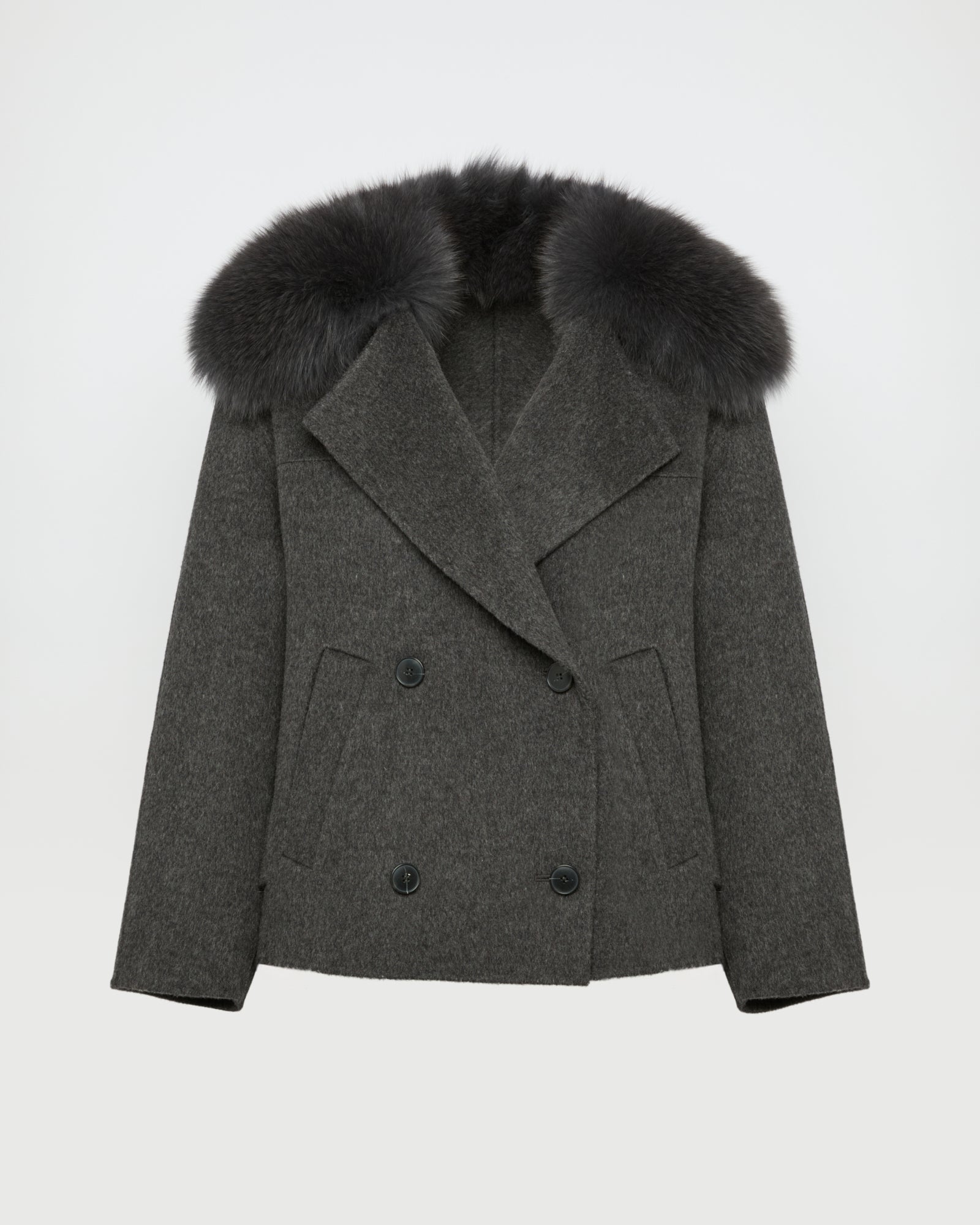 Cashmere-blend pea jacket with removable fox fur collar -Yves Salomon