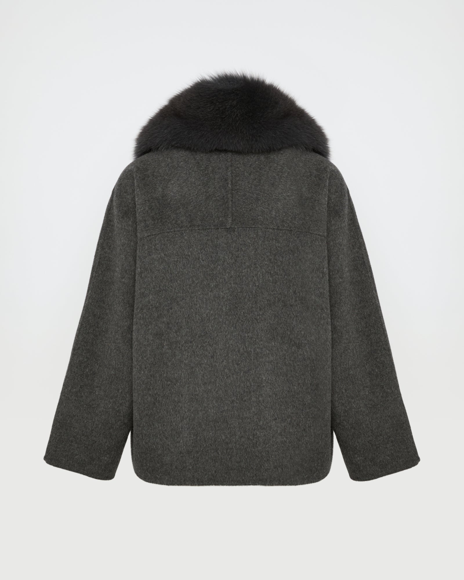Cashmere-blend pea jacket with removable fox fur collar -Yves Salomon