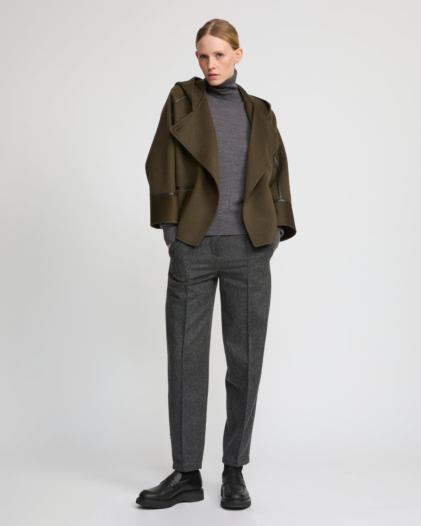 Double-sided cashmere-blend hooded jacket