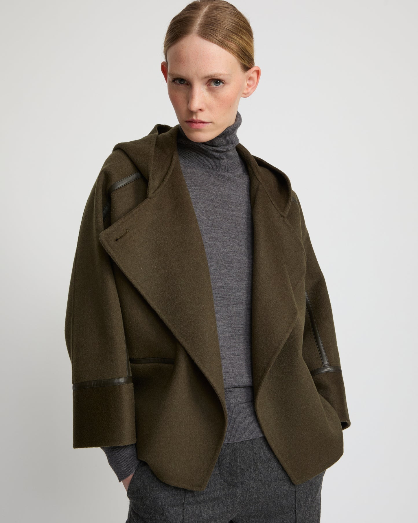 Double-sided cashmere-blend hooded jacket