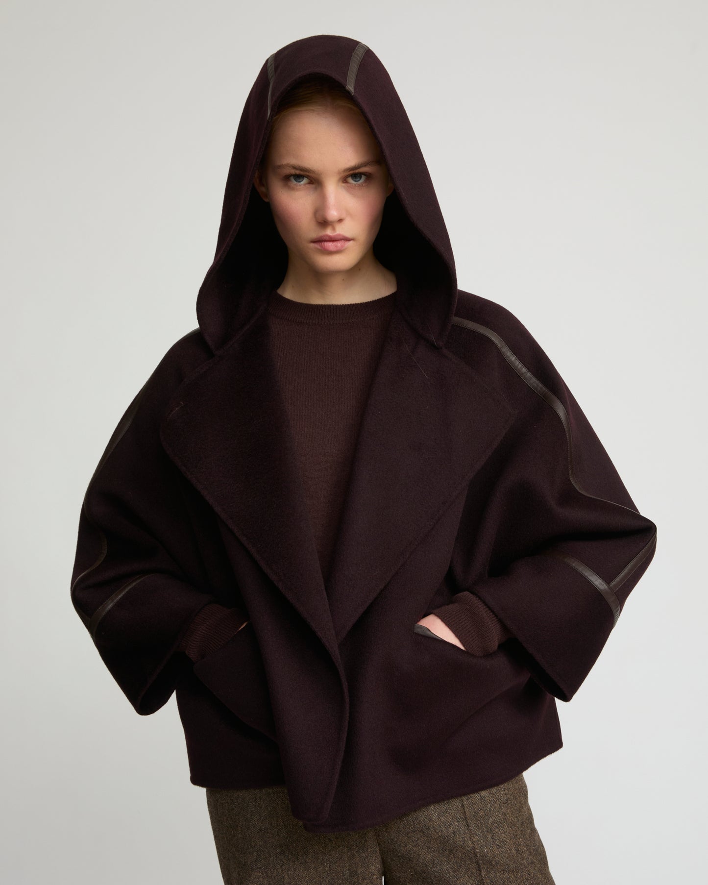 Double-sided cashmere-blend hooded jacket
