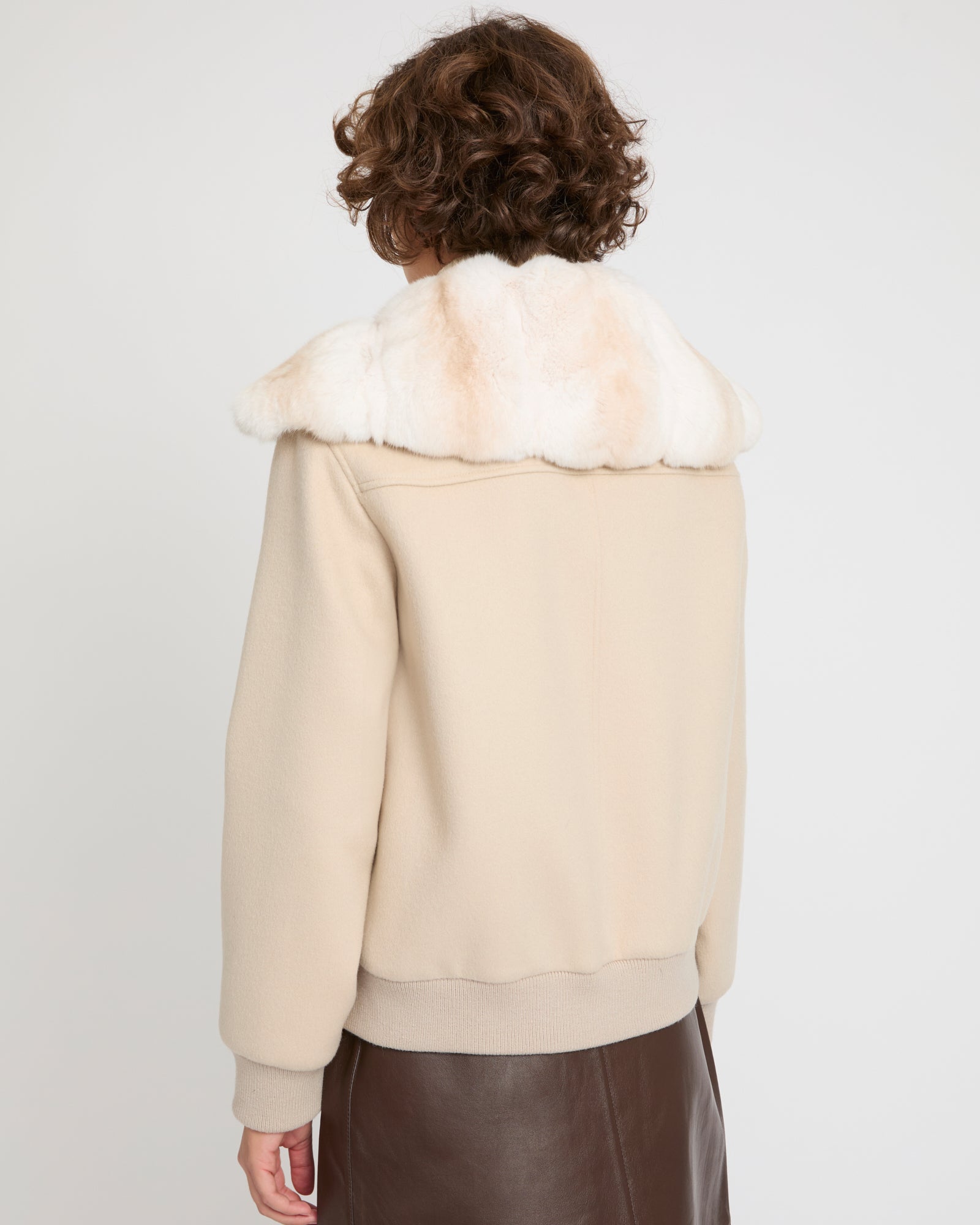Cashmere-blend cropped blouson with removable mink fur collar -Yves Salomon