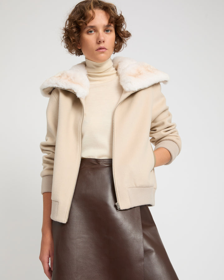 Cashmere-blend cropped blouson with removable mink fur collar -Yves Salomon