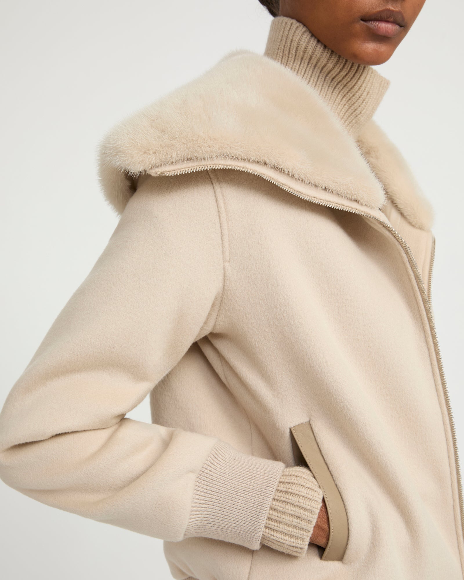Cashmere-blend cropped blouson with removable mink fur collar -Yves Salomon