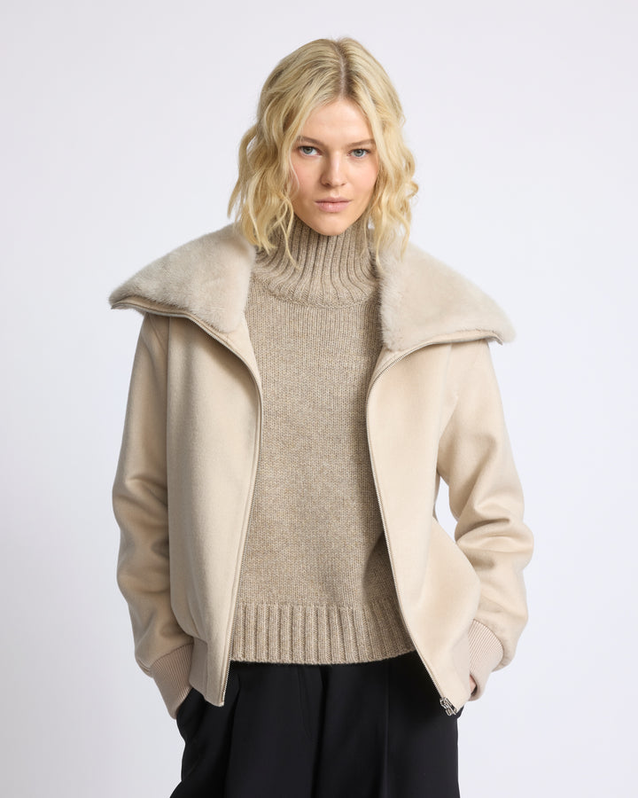 Cashmere-blend cropped blouson with removable mink fur collar - Yves Salomon - New Fall/Winter Collection