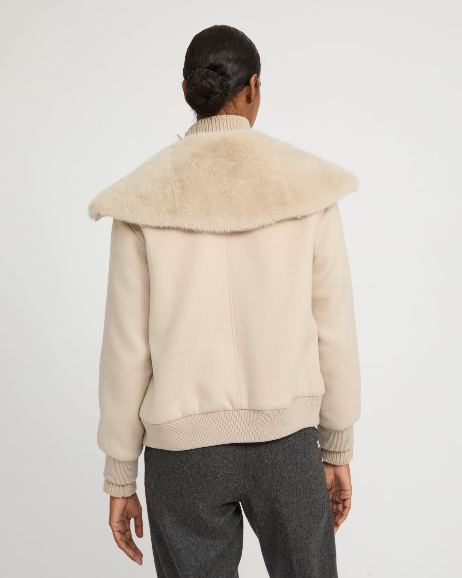 Cashmere-blend cropped blouson with removable mink fur collar -Yves Salomon