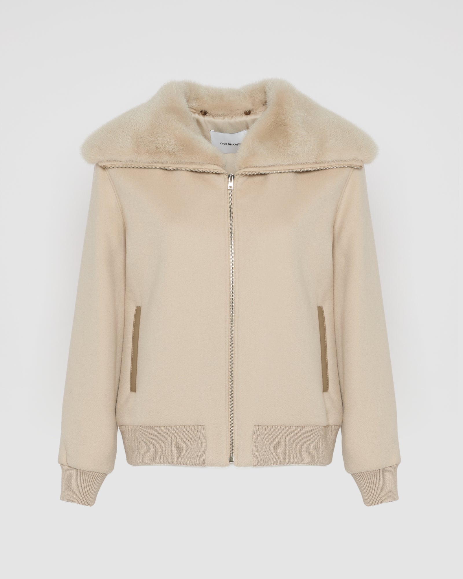 Cashmere-blend cropped blouson with removable mink fur collar -Yves Salomon