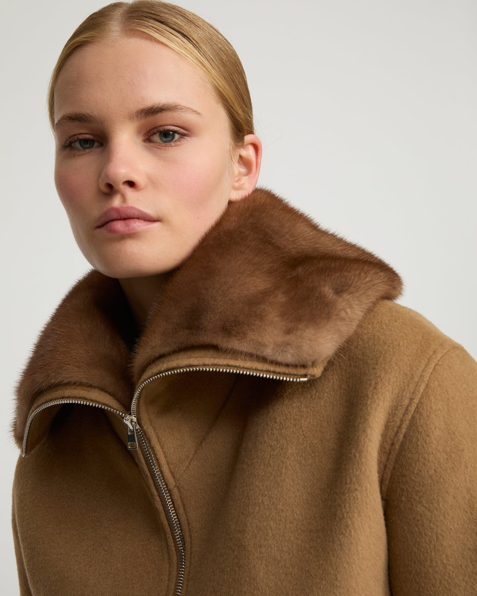 Cashmere-blend cropped blouson with removable mink fur collar -Yves Salomon